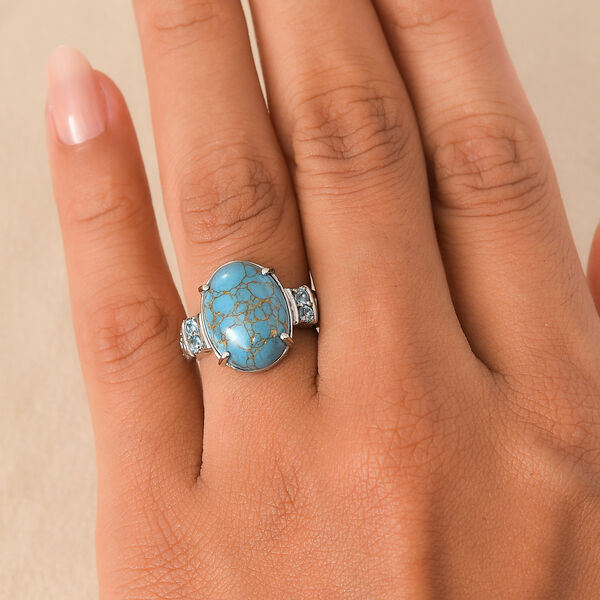 Blaues Türkis, Himmelblauer Topas Ring Edelstahl (Größe 19.00) ca. 7,83 ct image number 2
