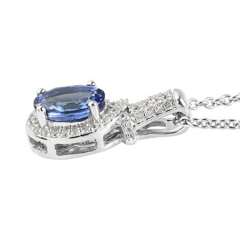 Tansanit und Zirkon Anh&auml;nger mit Silberkette 45 cm 925 Silber platiniert ca. 1,58 ct