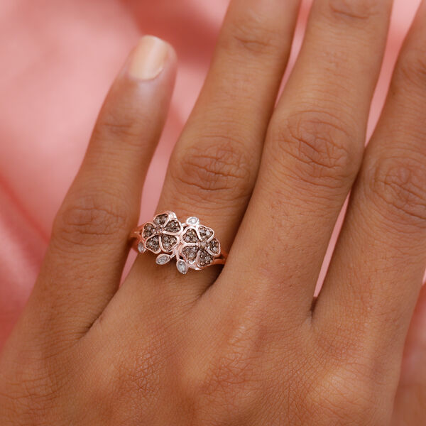 Nat&uuml;rlicher Champagner Diamant Blumen Ring 925 Silber Ros&eacute;gold Vermeil image number 3
