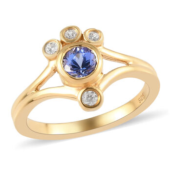 Tansanit und Zirkon Ring 925 Silber vergoldet (Gr&ouml;&szlig;e 16.00) ca. 0,48 ct