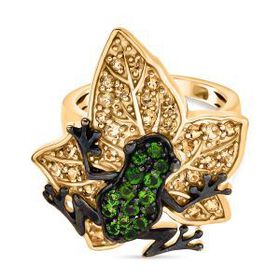 GP Trionfo Kollektion- Natürlicher Chromdiopsid, Citrin Ring 925 Silber 750 Gelbgold Vermeil (Größe 18.00) ca. 1.15 ct
