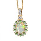 AA Natürlicher, äthiopischer Welo Opal, Tsavorite Granat Schmuckset 925 Silber 750 Gelbgold Vermeil ca. 1.89 ct
