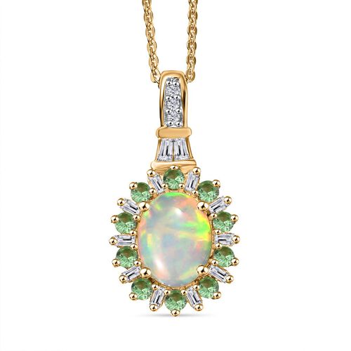AA Natürlicher, äthiopischer Welo Opal, Tsavorit Granat und Moissanit Anhänger mit 50cm Kette - 1,89 ct. image number 0