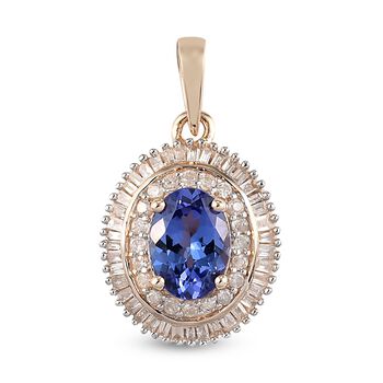 AA Tansanit und Diamant-Halo-Anh&auml;nger, 375 Gelbgold ca. 1,58 ct