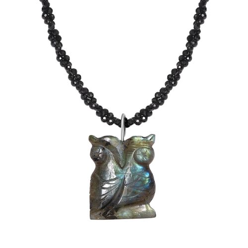 Labradorit und schwarze Spinell-Eulen-Halskette, 50 cm - 115 ct. image number 0