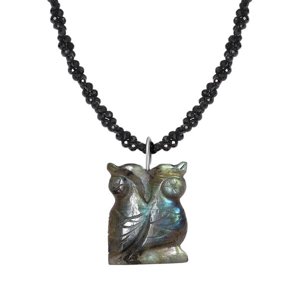 Labradorit und schwarze Spinell-Eulen-Halskette, 50 cm - 115 ct. image number 0