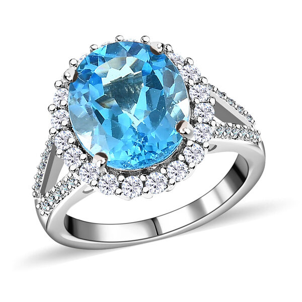 Schweizer Blautopas und Zirkon Ring 925 Silber platiniert  ca. 6,64 ct image number 4