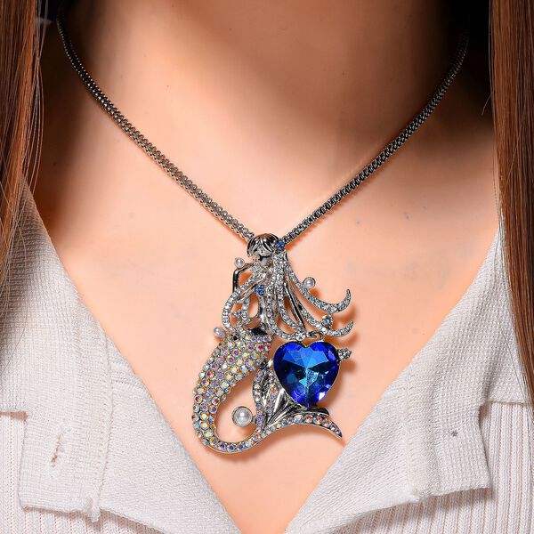 Blauer Magie Farbe Kristall, Kunststoff Perle Anh&auml;nger mit Kette ca. 71 cm + 5 cm Extender image number 2