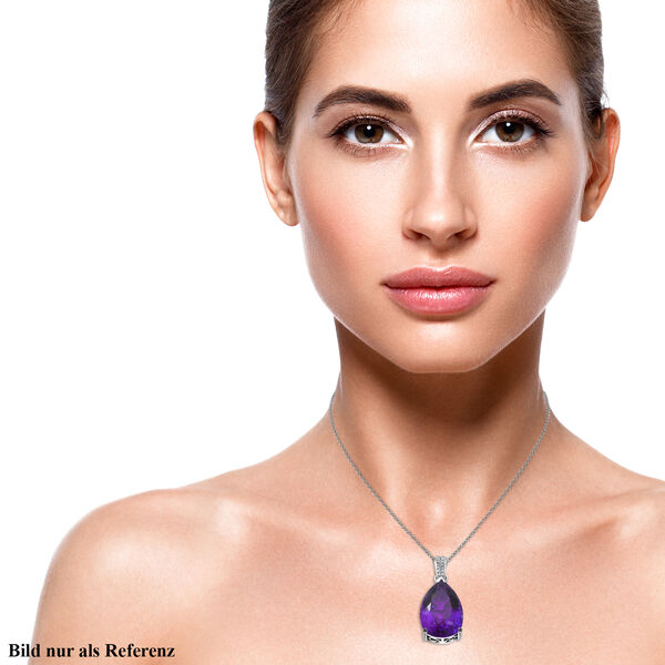 Afrikanischer Amethyst und wei&szlig;er Zirkon-Anh&auml;nger mit Kette, 925 Silber platiniert ca. 27.14 ct image number 2