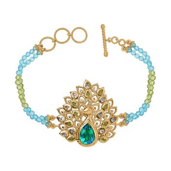 Pfau Triplett Quarz und Multi Edelstein Armband, 19 cm - 22,71 ct.