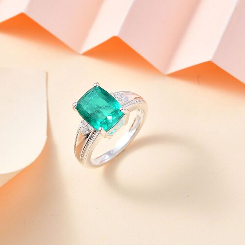 Smaragd-Quarz Triplette, Weißer Zirkon Ring 925 Silber (Größe 20.00) ca. 3,64 ct image number 1