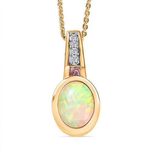 D’Joy Natürlicher, äthiopischer Welo Opal, rosa Saphir und Zirkon Anhänger mit 50cm Kette - 1,32 ct. image number 0