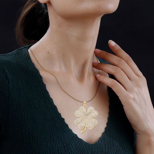 Kristall-Kleeblatt-Anhänger mit 73cm Kette in Goldton image number 3