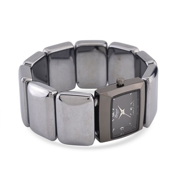 GENOA Terahertz Armbanduhr - Japanisches Uhrwerk, Legierungsgehäuse, Stahlplattierung, Weißes Zifferblatt, 9 Terahertz-Steine im Elastikarmband, Wasserresistent, 30x27,8?mm, Schwarz, ca. 430?ct image number 4