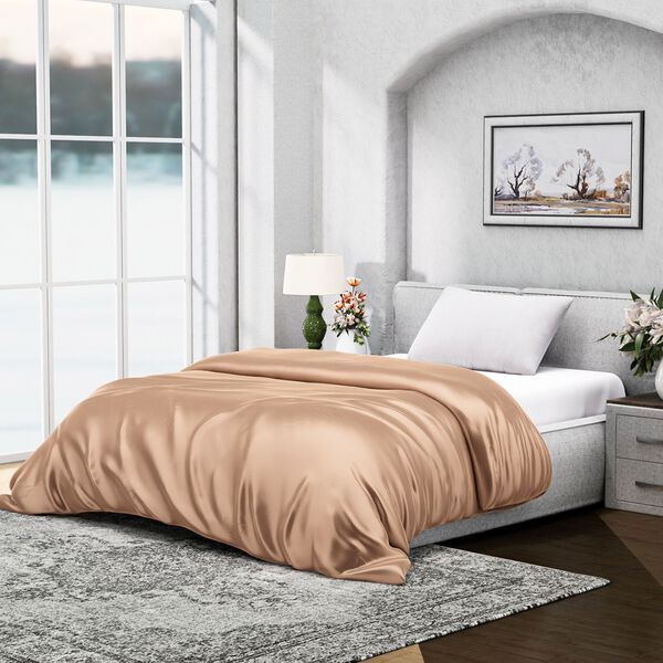 Serenity Night - 100% Maulbeerseide Sommerseidendecke mit Seidenf&uuml;llung Daunenkissen und Seidenkissenbezug Beige image number 11