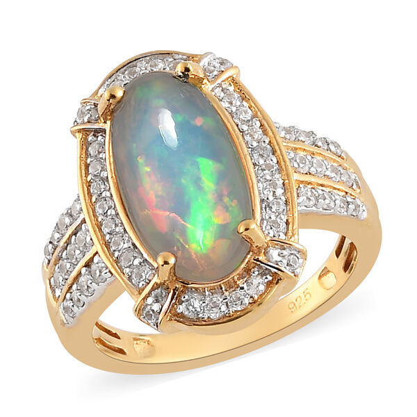 Natürlicher, äthiopischer Opal und Zirkon-Ring, 925 Silber Gelbgold Vermeil  ca. 2,90 ct image number 4