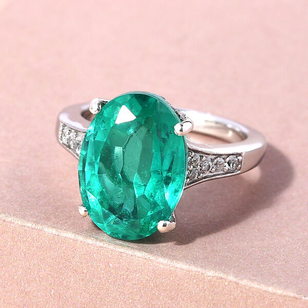 Smaragd-Triplett-Quarz und wei&szlig;er Zirkon-Ring, 925 Silber platiniert  ca. 6,79 ct image number 2