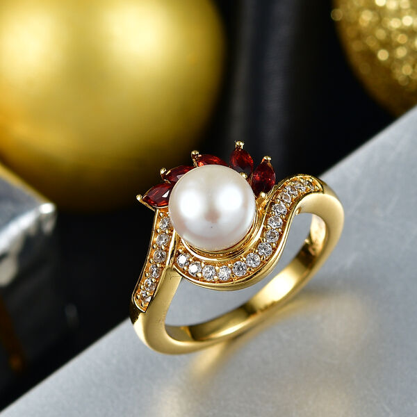 EverTrue S&uuml;&szlig;wasser Perle, Mosambik Granat und Zirkon Ring image number 1