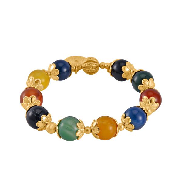 Mehrfarbiger Achat, Weißer Kristall Armband Flexibles Legierung Gelbes Gold image number 4