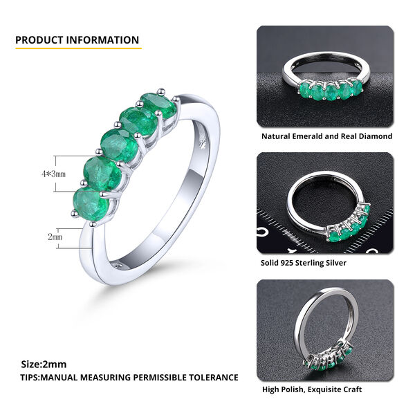 AAA Kagem Sambia Smaragd und Zirkon 5 Stein Ring 925 Silber rhodiniert  ca. 0,83 ct image number 4