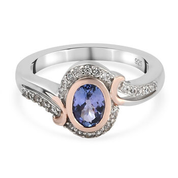 Tansanit und Zirkon Ring 925 Silber Bicolor (Gr&ouml;&szlig;e 16.00) ca. 0,98 ct