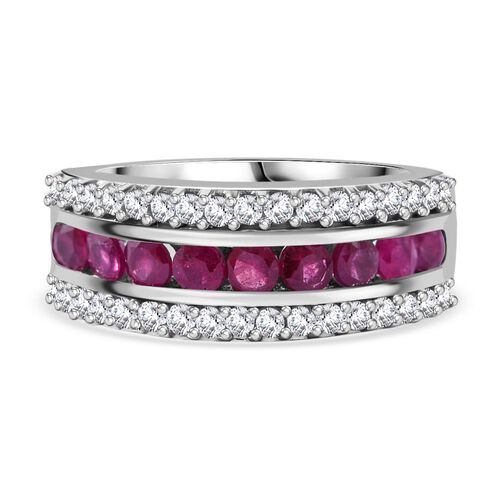 AAA Afrikanischer Rubin (Fissure gefüllt), Weißer Zirkon Ring 925 Silber rhodiniert (Größe 16.00) ca. 2,03 ct image number 0