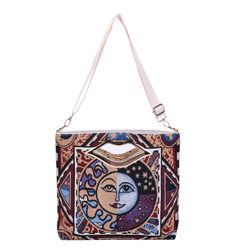 Jacquard Crossbody Tasche, Mond Muster, Größe 39x10x26 cm, Mehrfarbig image number 0