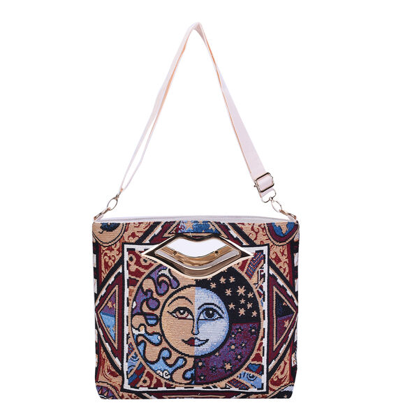 Jacquard Crossbody Tasche, Mond Muster, Gr&ouml;&szlig;e 39x10x26 cm, Mehrfarbig