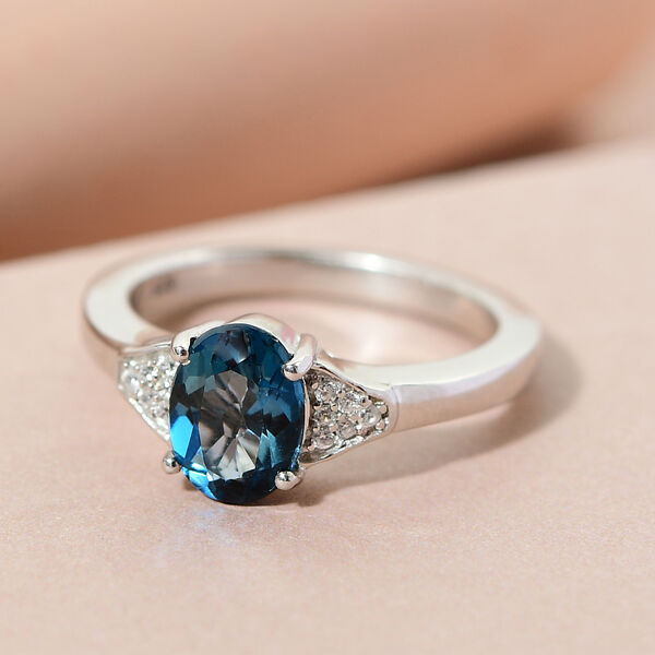 London Blau Topas, Zirkon Ring 925 Silber platiniert  ca. 1,45 ct image number 2