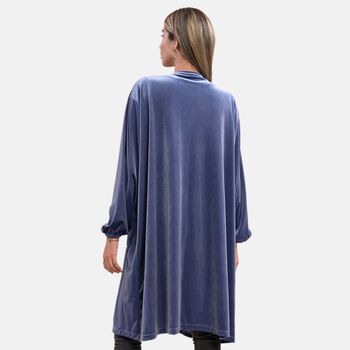 Lange Strickjacke aus Samt, Blau