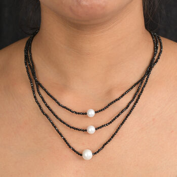 EverTrue schwarze Spinell und S&uuml;&szlig;wasser Perle 45+5cm Halskette