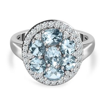 Espirito Santo Aquamarin und Wei&szlig;er Zirkon-Ring, 925 Silber platiniert (Gr&ouml;&szlig;e 17.00) ca. 2.87 ct