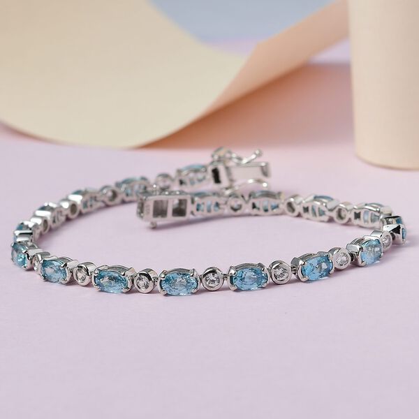 Kambodschanisches, blaues und wei&szlig;es Zirkon Armband, ca. 19 cm, 925 Silber platiniert ca. 12.69 ct image number 2