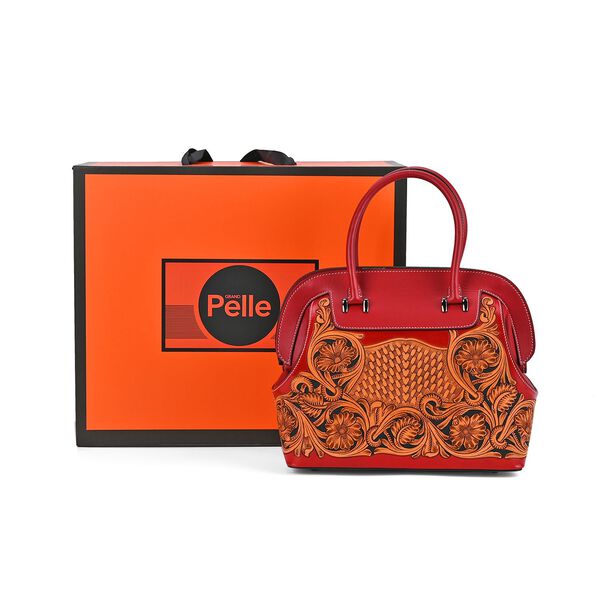 Grand Pelle  - Echtleder Handtasche, 28 x 25 x 15 cm, rot image number 7