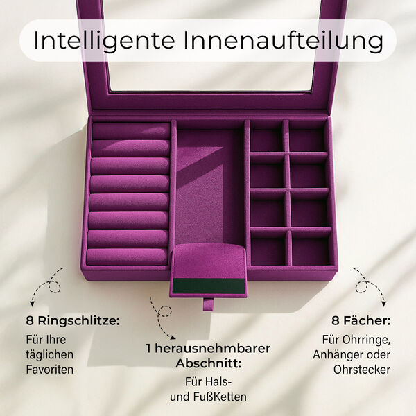 Samt Schmuckbox mit 5 Silberputztüchern, 20x15x5cm, Fuchsia image number 4