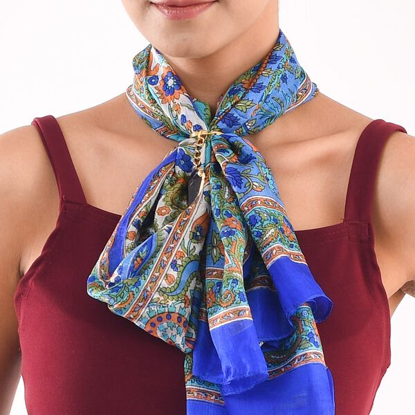 Natur-Seidenschal, Edelstein Schl&uuml;sselanh&auml;nger im Geschenkbox, 48x160 cm, Blau image number 2