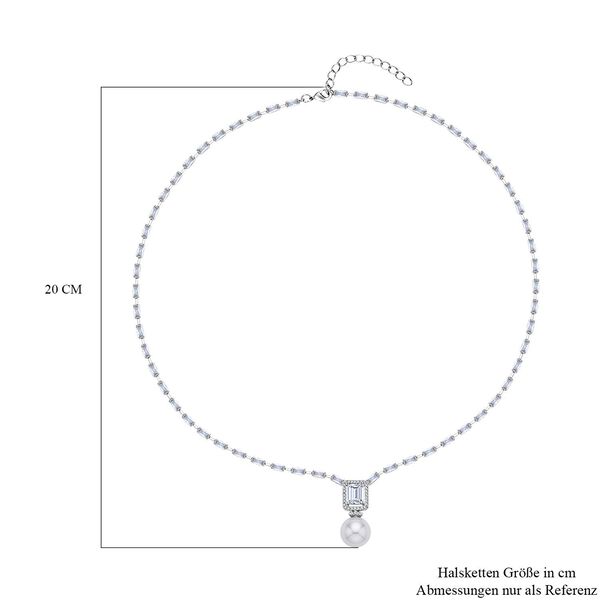 Wei&szlig;er Zirkonia, wei&szlig;e Muschelkernperle, Halskette, ca. 50 cm, ca. 8.00 ct image number 3