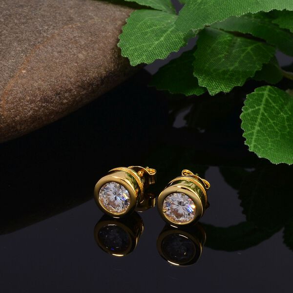 Moissanit Nugget Ohrringe, 925 Silber mit Gelbgold Vermeil - 2 ct. image number 2