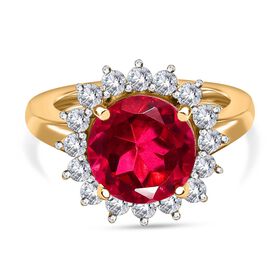 Magenta Rosa Quarz Triplette, weißer Zirkon Ring, 925 Silber vergoldet (Größe 19.00) ca. 4.33 ct