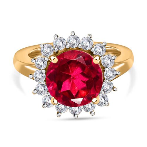 Magenta Rosa Quarz Triplette, weißer Zirkon Ring, 925 Silber vergoldet (Größe 19.00) ca. 4.33 ct image number 0