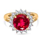 Magenta Rosa Quarz Triplette, weißer Zirkon Ring, 925 Silber vergoldet (Größe 19.00) ca. 4.33 ct