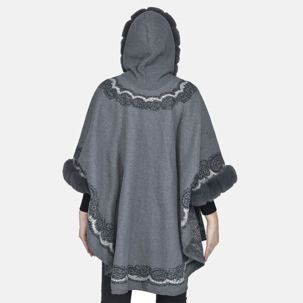 TAMSY - Designer Kunstfell Ruana, Grau image number 2