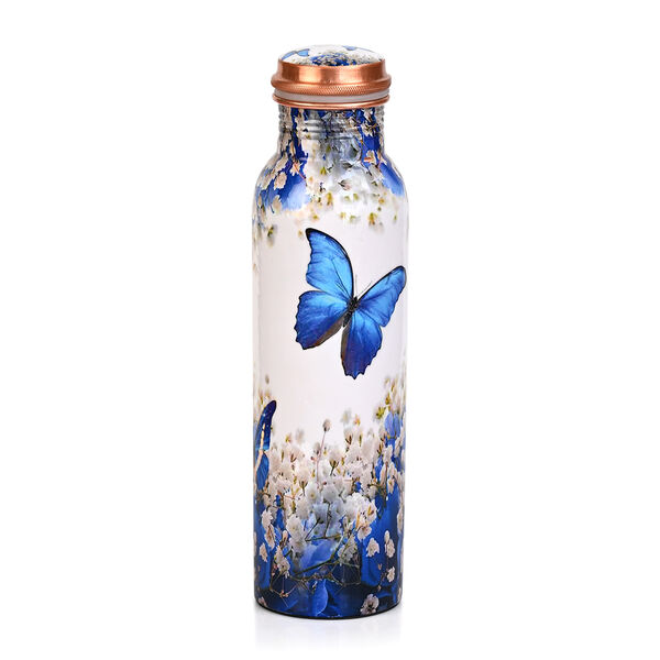 2er-Set - LIVMORE Kupfer-Trinkflasche mit 7-Chakra-Gravur (ca. 900 ml) und Armband mit Chakra-Perlen aus Edelsteinen - Wei&szlig; und Schmetterling image number 4