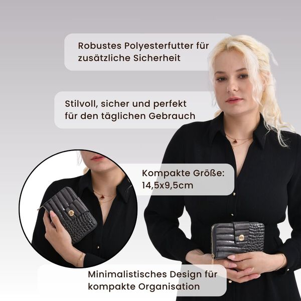 Elegante Geldbörse mit Krokoprägung, RFID-Schutz, 14,5×9,5cm, Beige image number 4