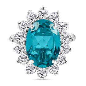 Capri-Blau Triplett Quarz und weißer Zirkon-Ring, 925 Silber platiniert  ca. 8,86 ct