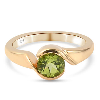 Nat&uuml;rlicher Peridot Bypass-Ring, 925 Silber vergoldet (Gr&ouml;&szlig;e 16.00) ca. 0,86 ct