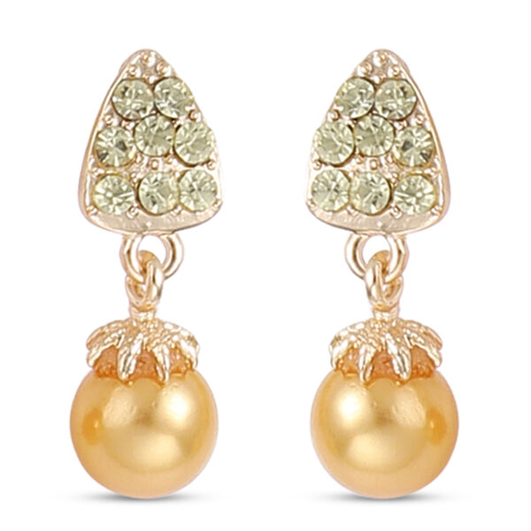 2er-Set- goldene, simulierte Perlen und Champagner-Kristall-Halskette 50 cm und Ohrringe image number 7