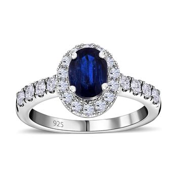 AAA Kyanit, Wei&szlig;er Zirkon Ring, 925 Silber platiniert, (Gr&ouml;&szlig;e 20.00) ca. 1.62 ct