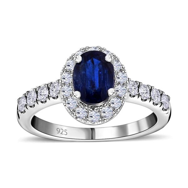 AAA Kyanit, Wei&szlig;er Zirkon Ring, 925 Silber platiniert, (Gr&ouml;&szlig;e 20.00) ca. 1.62 ct image number 4