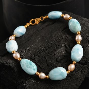 AA Larimar und S&uuml;&szlig;wasser Perle Armband, 19 cm